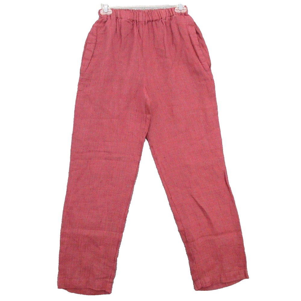 FLAX Designs Linen Pants XS Maroon Elastic Waistband With Pockets